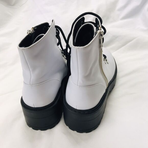 Skechers Y2K Combat Boots 7.5 Ankle Chunky Lug Sole Punk Grunge Emo White Black - Picture 3 of 7